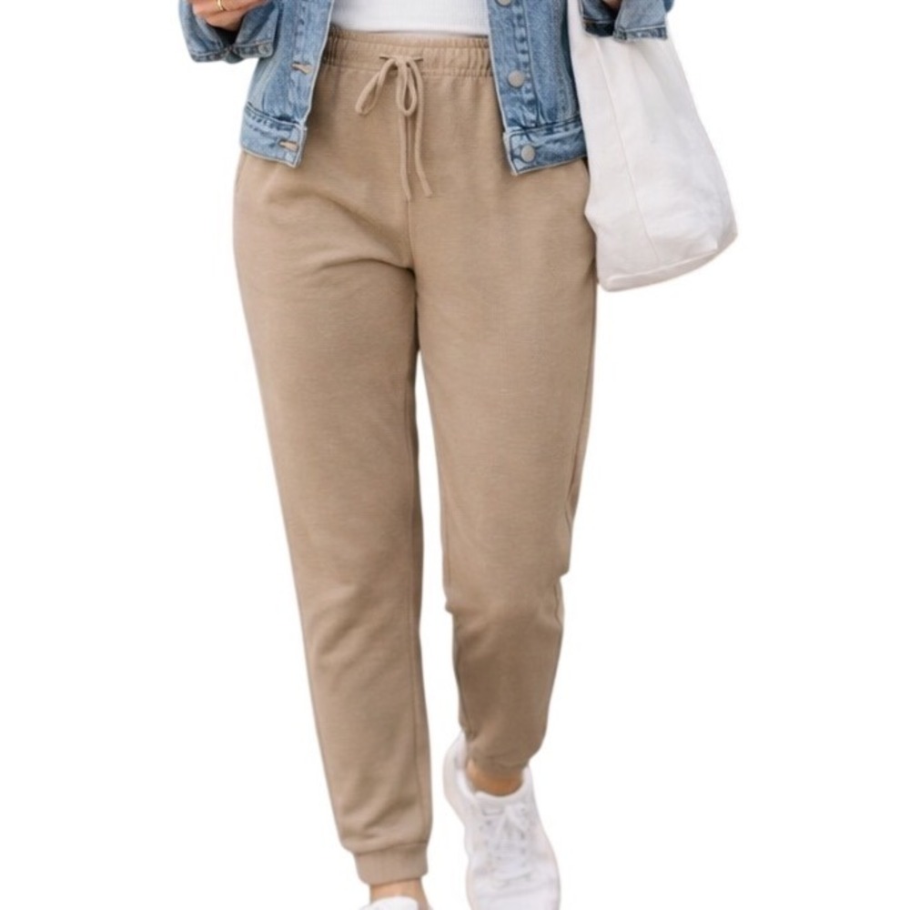Zara Women's Elastic Waist Drawstring Pockets Pullover Jogger Pants Tan Size M